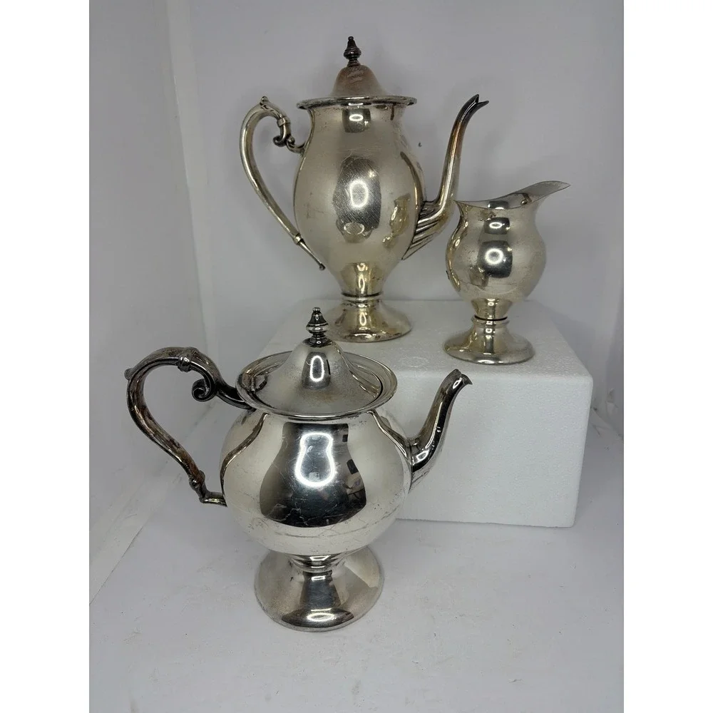 Sheridan‎ Silver on Copper Tea Coffee Set 3 Piece Vintage Silverplate Service